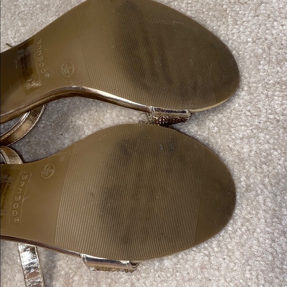 BAMBOO Gold Strappy Rhinestone Chunky Heels - Picture 5 of 9